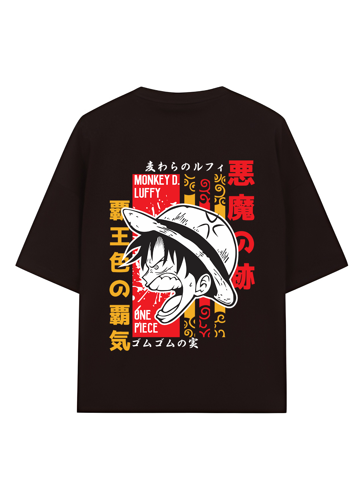 Urban Drip® Premium One Piece Anime Oversized Drop Shoulder T-Shirt for Men – Luffy Graphic Tee, Black